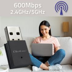 Qoltec Bezdrátový ultra vysokorychlostní mini WiFi adaptér Standard AC | BT 4.0 USB | 600Mbps