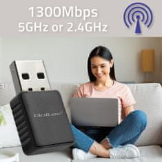 Qoltec Wireless Ultrafast DUAL mini WiFi adaptér 2 x 2dBi Standard AC | 1300Mbps