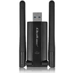 Qoltec Vysokorychlostní bezdrátový USB DUAL Wi-Fi adaptér 2 x 2dBi | Standard AC | USB 3.0 | 1200Mbps