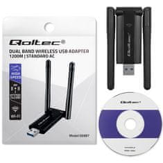 Qoltec Vysokorychlostní bezdrátový USB DUAL Wi-Fi adaptér 2 x 2dBi | Standard AC | USB 3.0 | 1200Mbps