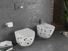 Mexen Mexen Lena rimless WC + SLIM soft-close sedátko, Duroplast, bílý terrazo kámen 30224096 - MEXEN