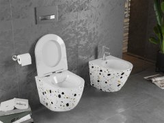 Mexen Mexen Lena rimless WC + SLIM soft-close sedátko, Duroplast, bílý terrazo kámen 30224096 - MEXEN