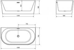 Mexen Oval vana volně stojící 150 x 75 cm, bílá, sifon a přepad chrom (52671507500-01)