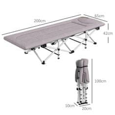 OUTSUNNY Kempingová Postel, Skládací Kempingová Postel S Úložným Vakem, Kempingové Lehátko S Taškou, Nosnost Až 200 Kg, Oxford, Šedá, 200 X 65 X 42 Cm 