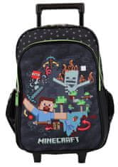 CurePink Batoh s vozíkem Minecraft: TNT (objem 28 litrů|33 x 43 x 20 cm) černý polyester