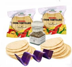 LaProve 2x500g Pravé mexické tortilly s nixtamalem Vegan,Gmo-Free,Gluten Free, držák na taco 19x3x4 cm a mexické oregano sušené na slunci 20g