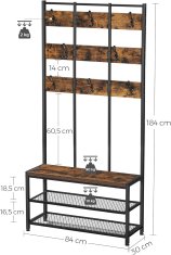 VASAGLE Předsíňový věšák industriální 84 x 184 x 30 cm hnědý