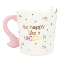 Ylvi and Minimoomis Hrneček ve tvaru jednorožce Ylvi, S potiskem a nápisem: Be happy like a unicorn., 300 ml