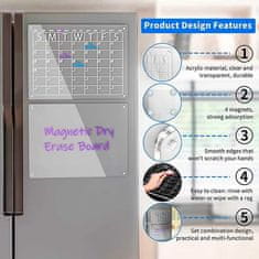 Netscroll Sada 2 magnetických tabulí na ledničku, průhledná magnetická tabule pro kalendář (měsíční, týdenní) a magnetická tabule pro zapisování připomínek, nákupního seznamu, CalendarBoard