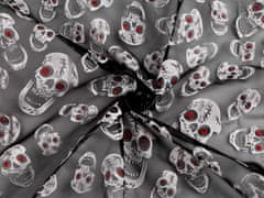 Kraftika 1m černá organza halloween / lebky s glitry, metráž