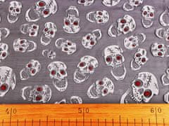 Kraftika 1m černá organza halloween / lebky s glitry, metráž