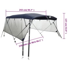 Vidaxl Bimini stříška se 4 oblouky a bočnicemi 243x(230–244)x137 cm