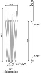 Mexen Omaha otopný žebřík/radiátor 1800 x 420 mm, 655 w, černý (W208-1800-420-00-70)