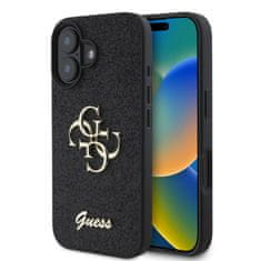 Guess Zadní kryt PU Fixed Glitter 4G Metal Logo pro iPhone 16 Plus Black