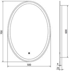 Mexen Mexen Elz osvětlené koupelnové zrcadlo 50x70 cm, LED 6000K, 9802-050-070-611-00 - MEXEN