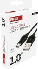 Emos Rychlonabíjecí a datový kabel USB-A 2.0 / micro USB-B 2.0, Quick Charge, 1 m, černý