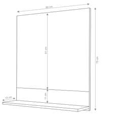 MCW Nástěnné zrcadlo s poličkou B19, koupelnové zrcadlo koupelna, vysoký lesk 75x80cm ~ bílá