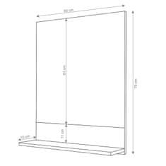 MCW Nástěnné zrcadlo s poličkou B19, koupelnové zrcadlo koupelna, vysoký lesk 75x60cm ~ bílá