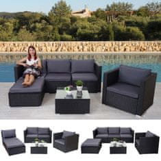 MCW Brescia polyratanová souprava, zahradní souprava sofa lounge set ~ černá, antracitové polštáře