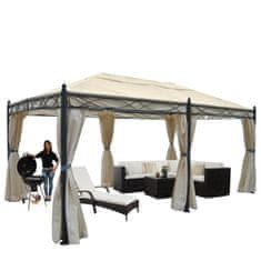 MCW Pergola Cadiz, pavilon, robustní 7cm rám 5x3m ~ krémová s boční stěnou + moskytiéra