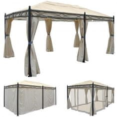 MCW Pergola Cadiz, pavilon, robustní 7cm rám 5x3m ~ krémová s boční stěnou + moskytiéra