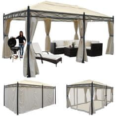 MCW Pergola Cadiz, pavilon, robustní 7cm rám 5x3m ~ krémová s boční stěnou + moskytiéra