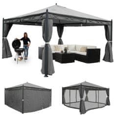 MCW Pergola Cadiz, zahradní pavilon, robustní 7cm rám s boční stěnou + moskytiéra ~ šedá 4x4m