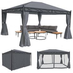 MCW Pergola Cadiz, zahradní pavilon, robustní 7cm rám s boční stěnou + moskytiéra ~ šedá 4x3m