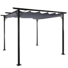 MCW Pergola C42, zahradní pavilon, robustní 6cm rám + posuvná střecha ~ 3,5x3,5m šedá