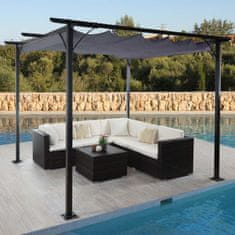 MCW Pergola C42, zahradní pavilon, robustní 6cm rám + posuvná střecha ~ 3,5x3,5m šedá