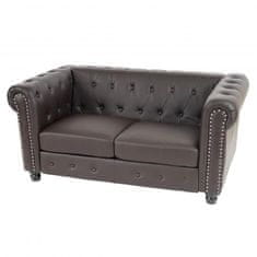 MCW Luxusní 2místná pohovka lounge gauč Chesterfield z umělé kůže 160 cm ~ kulaté nohy, hnědá