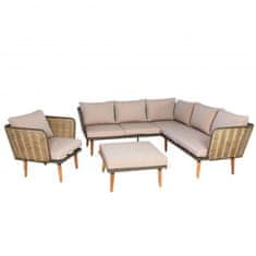 MCW Zahradní set L31, lounge set pohovka venkovní, spun poly metal poly ratan MVG-certifikát ~ béžovo-hnědá