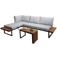 MCW Zahradní set L27, sedací souprava lounge set sofa, spun polyakátové dřevo s certifikátem MVG ~ světle šedá