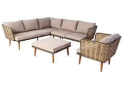 MCW Zahradní set L31, lounge set pohovka venkovní, spun poly metal poly ratan MVG-certifikát ~ béžovo-hnědá