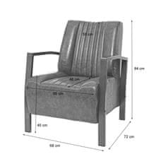 MCW Křeslo H10, lounge křeslo čalouněné křeslo recliner, kovový průmyslový design ~ vintage šedá