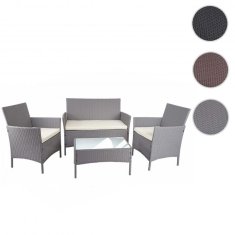 MCW Polyratanová zahradní souprava D82, lounge set ~ šedá s krémovými polštáři