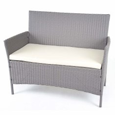 MCW Polyratanová zahradní souprava D82, lounge set ~ šedá s krémovými polštáři