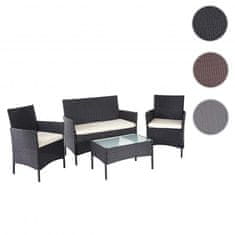 MCW Polyratanový zahradní set D82, lounge set ~ černý s krémovými polštáři