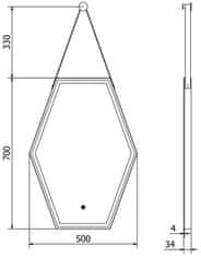 Mexen Mexen Orla osvětlené koupelnové zrcadlo 50x70 cm, LED 6000K, černý rám 9815-050-070-611-70 - MEXEN