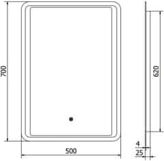 Mexen Mexen Zusa osvětlené koupelnové zrcadlo 50x70 cm, LED 6000K, 9808-050-070-611-00 - MEXEN