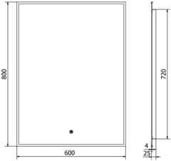 Mexen Mexen Erma osvětlené koupelnové zrcadlo 60x80 cm, LED 6000K, černý rám 9814-060-080-611-70 - MEXEN