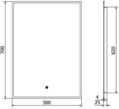 Mexen Mexen Erma osvětlené koupelnové zrcadlo 50x70 cm, LED 6000K, černý rám 9814-050-070-611-70 - MEXEN