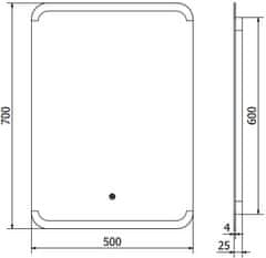 Mexen Mexen Nida osvětlené koupelnové zrcadlo 50x70 cm, LED 6000K, 9806-050-070-611-00 - MEXEN