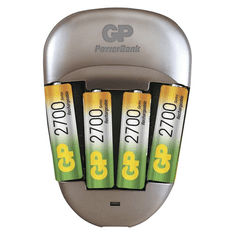 GP Batteries Nabíječka GP PowerBank + 4 x Nabíjecí baterie AA GP 2700 mAh.