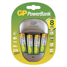 GP Batteries Nabíječka GP PowerBank + 4 x Nabíjecí baterie AA GP 2700 mAh.