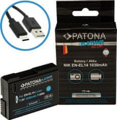 PATONA baterie pro foto Nikon EN-EL14/EN-EL14A 1030mAh Li-Ion Platinum USB-C nabíjení