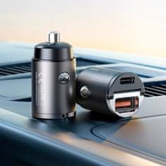 Netscroll Výkonná automobilová nabíječka s USB-A a USB-C vstupy pro současné nabíjení 2 zařízení, 45W rychlé nabíjení, kompaktní a odolný design, černá barva, FastCharger