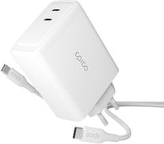 EPICO síťová nabíječka GaN, 2x USB-C, 100W, bílá + USB-C kabel, 2m