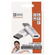 Emos Adaptér micro USB-B 2.0 / USB-C 2.0, bílý, 2 ks