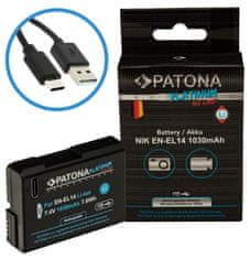 PATONA baterie pro foto Nikon EN-EL14/EN-EL14A 1030mAh Li-Ion Platinum USB-C nabíjení